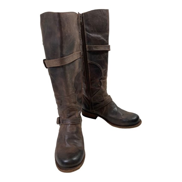 Heritage 7.5M Brown Distressed Leather Buckle Knee High Riding Boots - Picture 2 of 9